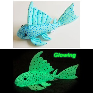 GLOWS IN DARK! Plecostomus Plush Plushie toy sucker fish Blue Phantom