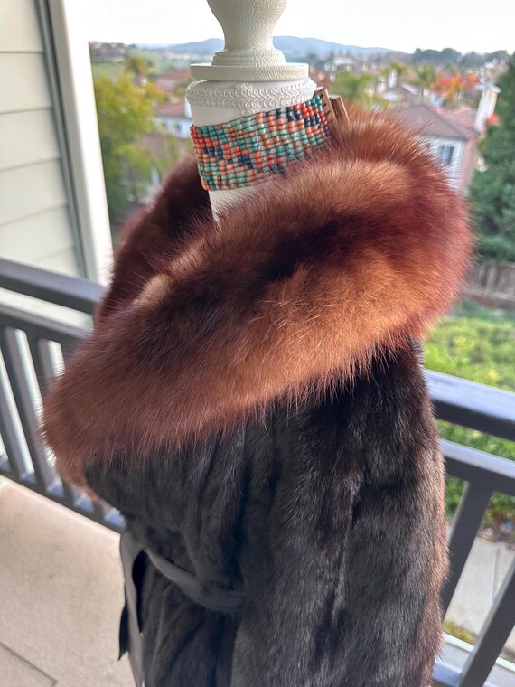 Genuine Dark Ranch Mink Fur Women's Coat Manto Stroller Jacket with Breathtaking SABLE FUR COLLAR, Stunning Luxurious View 4