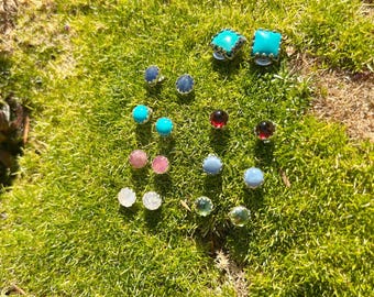 Sterling Gemstone Stud Earrings: Turquoise, Opal, Sapphire