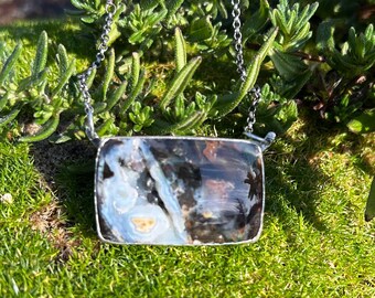 N131 Opalized wood sterling necklace