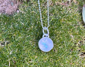 N111  Rose cut rainbow moonstone sterling necklace