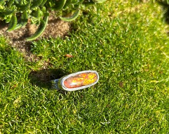 R87 Fiery Ammolite sterling ring, size 7