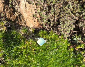 R94 Glowing Blue Chalcedony sterling ring, size 8