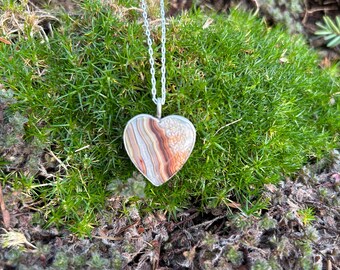 N126 Crazy Lace Agate heart sterling  necklace