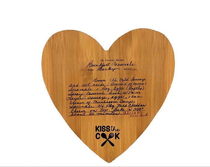Heart Shape Handwriting Recipe Cutting Board, Bamboo, Mother gift, gift for mom, custom, personalized, wood have said, laser engraved recipe
