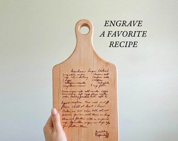 Custom Gift for Mom Personalized Handwritten Recipe Cutting Board Engraved Keepsake Display Loved one's handwriting Bridal Shower Gift idea