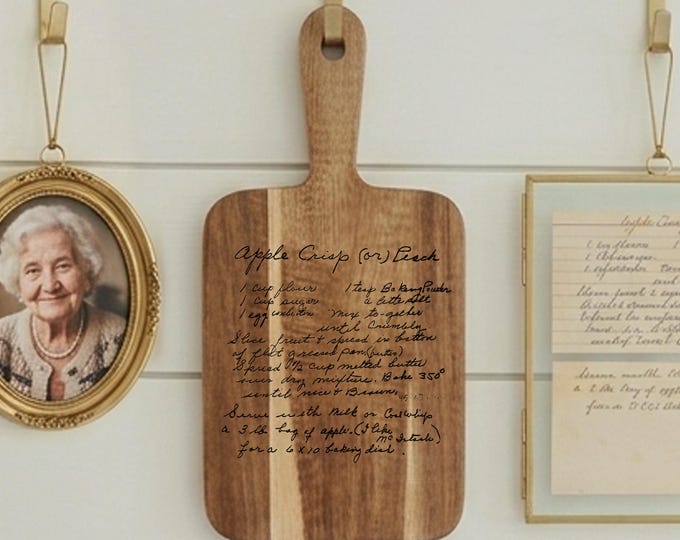 Housewarming Gift Idea Handwritten Recipe Acacia Cutting Board Laser Engraved with Loved One's Handwriting Custom Display Keepsake for Mom