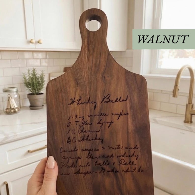 personalized handwritten recipe laser handwriting custom gift for mom memorial keepsake walnut cutting board