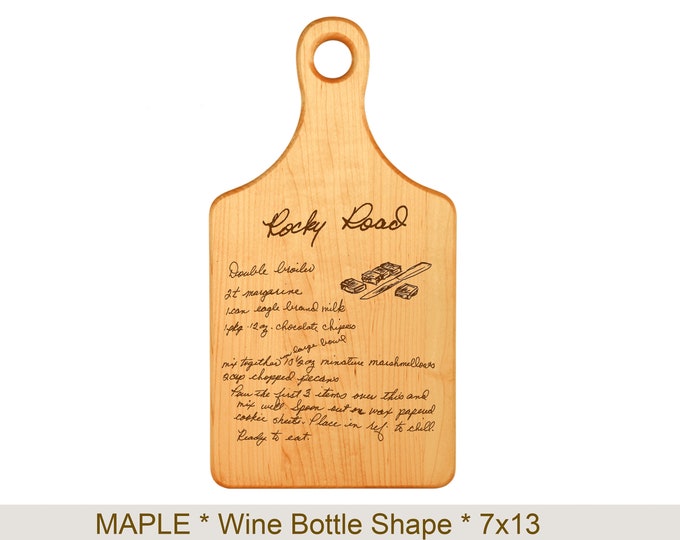 Personalized recipe Cutting Board, engraved handwriting, custom handwriting, maple, walnut handwriting gift, with handle, paddle board