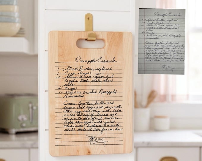Gift For Mom Idea Engraved Recipe Cutting Board Custom Handwriting Keepsake Gift Personalized Family Heirloom Farmhouse Wall Decor Display