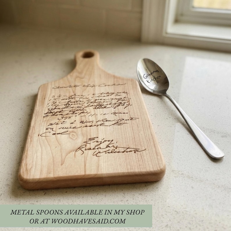 engraved cutting board recipe of loved one grandma's memorial gift handwriting display