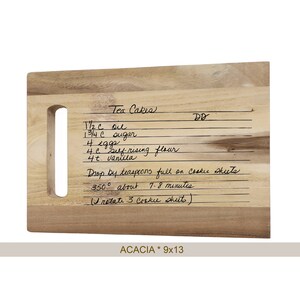 Engraved Recipe Cutting Board kitchen decor handwritten, walnut personalized handwriting, Acacia, Custom handwritten gift, board with handle