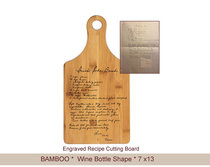 Custom Handwritten Recipe Cutting Board – Personalized Engraved Bamboo Keepsake Gift – Memorial Gift, Grandma’s Recipe, Mother's Day Gift