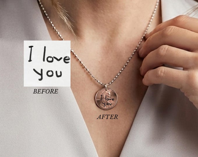 Custom Necklace Engraved Laser Engrave Handwriting Keepsake Personalize Keychain Couples Anniversary Gift Personalized Penny From Heaven