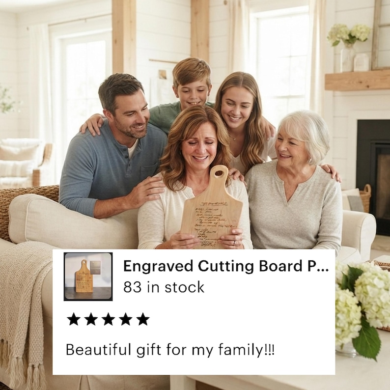 Engraved Cutting Board Personalized Handwritten Recipe Laser Handwriting Custom Gift for Mom Memorial Keepsake In Memory Gift for Grandma
