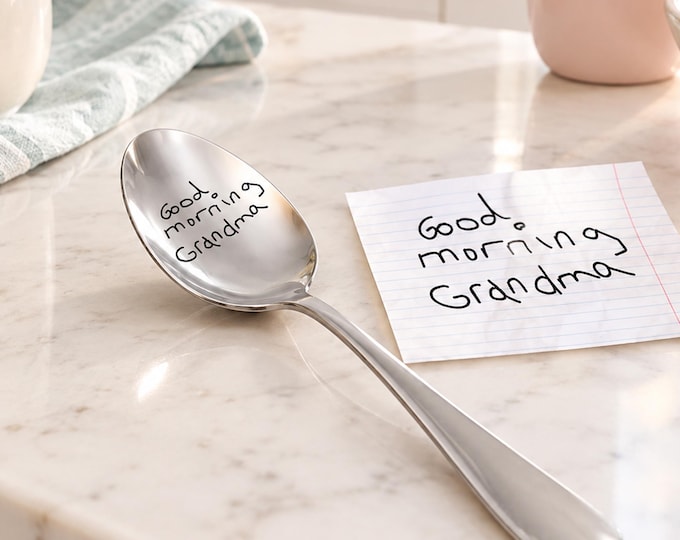 Custom Spoon Laser Engraved Handwriting Gift Gift for Him Unique Personalized Place Holder Display Kid's Drawing  Grandparents Housewarming