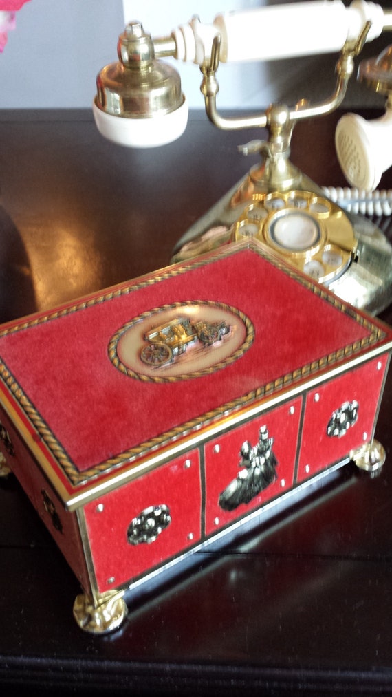 Items similar to Red Vintage Tin Trinket Box Western Germany on Etsy