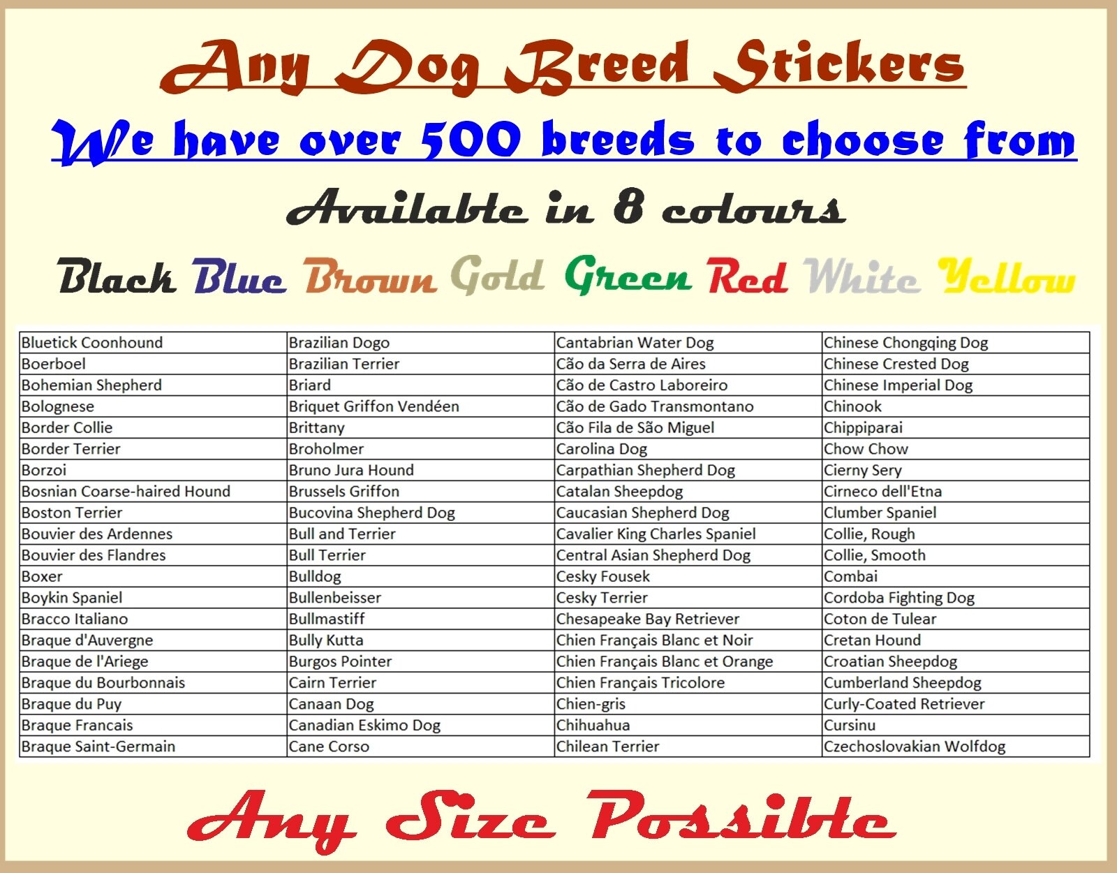 Any Dog Breed Water Proof Vinyl Heart Stickers Car Laptop