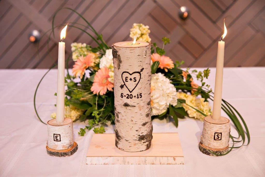 Personalized Unity Birch Candle Holder Set with Wedding Date Etsy