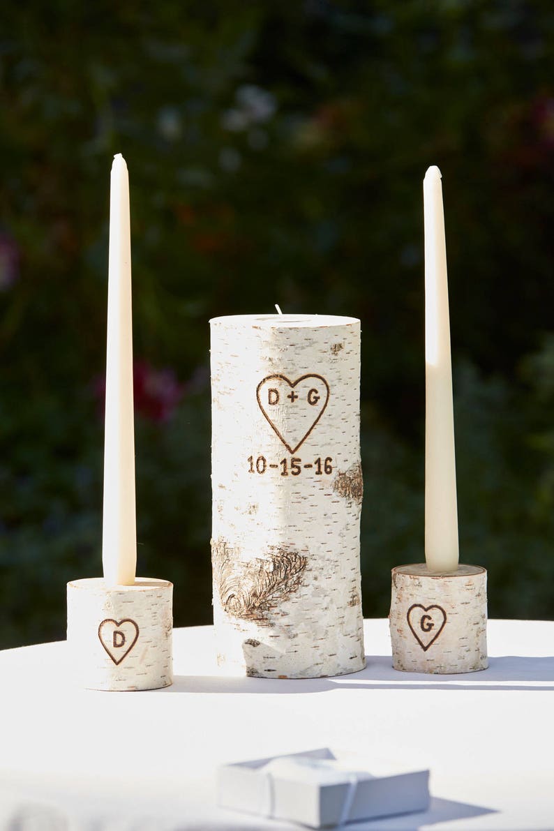 Personalized Unity Birch Candle Holder Set with Wedding Date Etsy