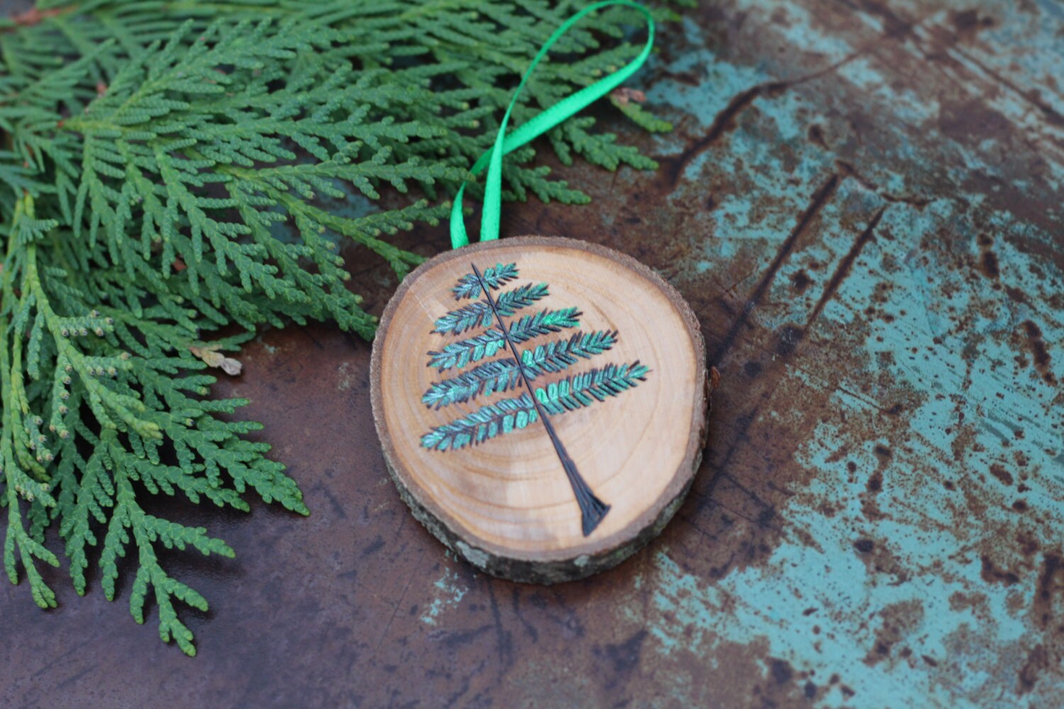Christmas Ornament Rustic Pine Tree Wood Slice Ornament Etsy