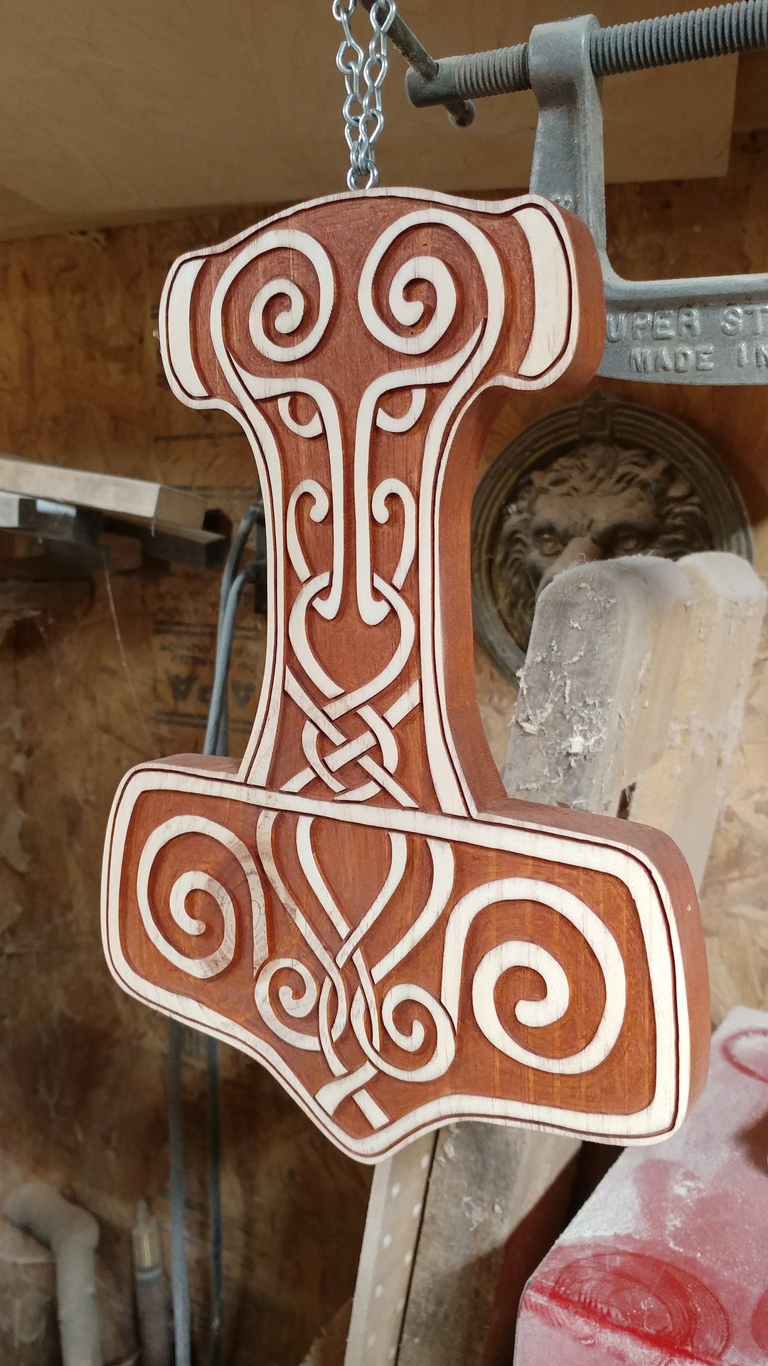 Mjollnir, Viking Norse Thor's Hammer Carving Type B Gunstock Two Tone ...