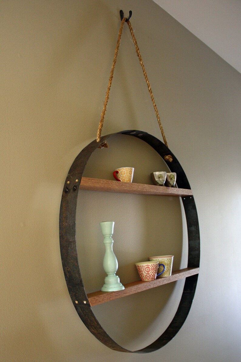 Whiskey Barrel Hoop Hanging Wall Shelf Etsy