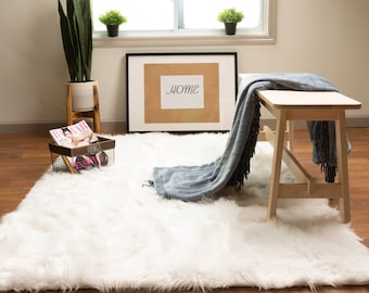 Fluffy Faux Sheepskin Shag Rug Silky Mat, 4' x 6' Rectangle