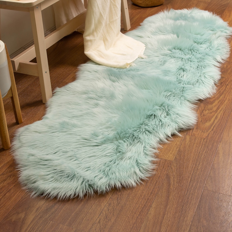 Fluffy Faux Sheepskin Shag Rug Silky Mat, 2' X 6'' Sheepskin Double ...