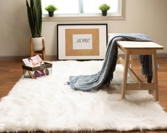 Fluffy Faux Sheepskin Shag Rug Silky Mat, 5' x 7' Rectangle Living Room Rug