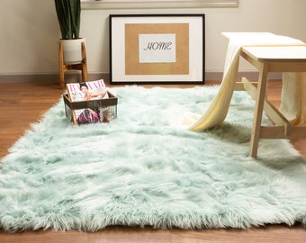 Fluffy Faux Sheepskin Shag Rug Silky Mat, 6' x 9' Rectangle Living Room Rug