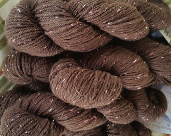 Alpaca Silk 3-ply Worsted Yarn, Brown/Pink Confetti