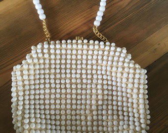 Vintage White Beaded Hand Bag/Purse