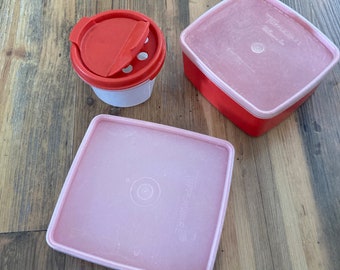 Vintage Red Tupperware Lot Three Pieces Including Modular Mates