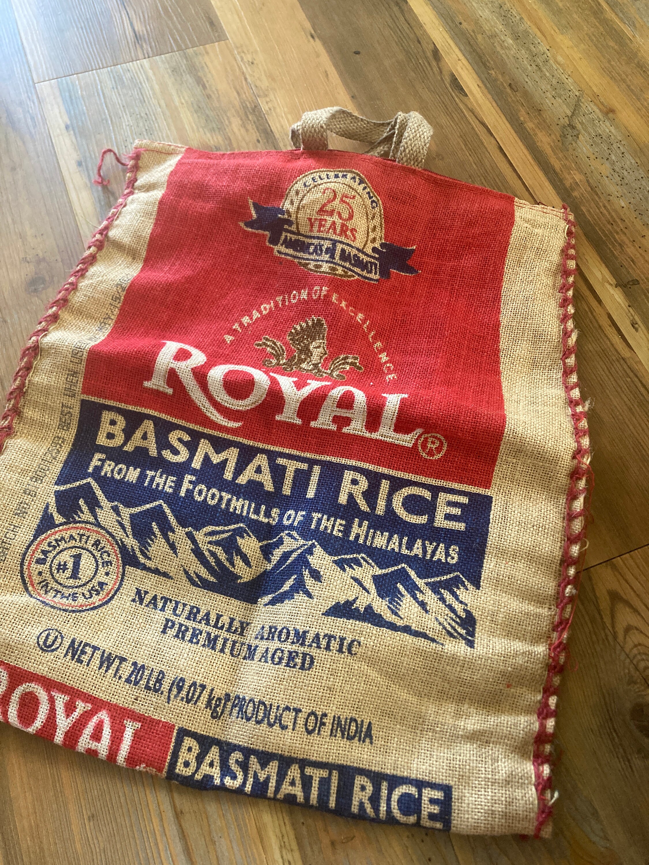 India Royal Basmati Rice Burlap Zipper Bag Sack w/ Handles 14" x 19" EMPTY 