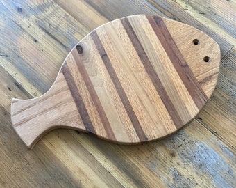 Large Hand Made Variegated Wood Fish Cutting Board