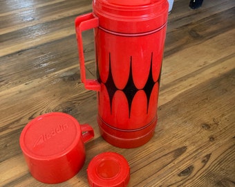 Tall Aladdin Red and Black Diamond Vintage Thermos