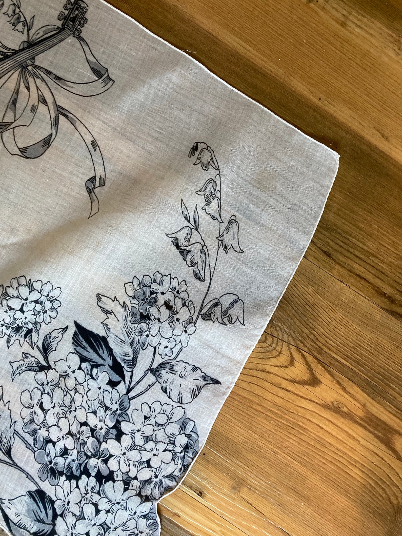 Beautiful Black and White Handkerchief with Flowers and | Etsy