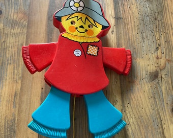 Vintage Fisher Price Squeak Jumping Jack Scarecrow Crib Toy Quaker Oats #423