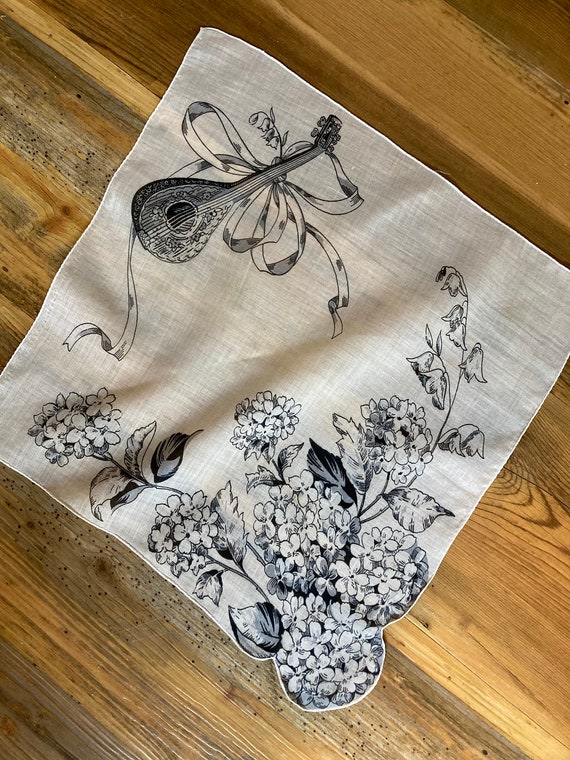 Beautiful Black and White Handkerchief with Flowers and Etsy