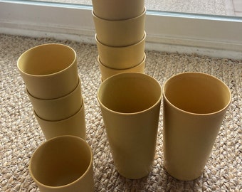 Eleven Piece Tupperware Tumbler Lot Harvest Gold