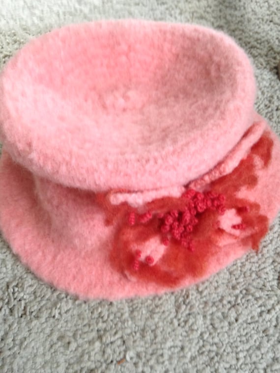 Pink Dusty Rose Wool Hat with Flower