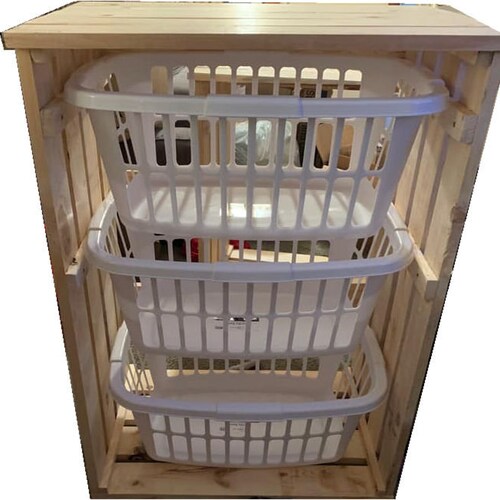 Rustic Wooden 3 Laundry Basket Holder Storage Etsy