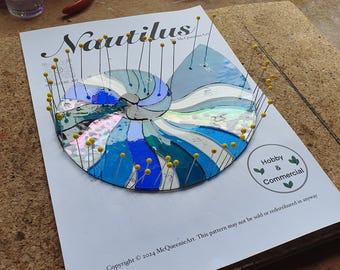 Stained Glass Nautilus pattern, digital download, ocean creature design,  stained glass sea creature, shell pattern