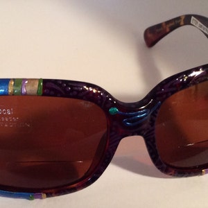 Big Verde Plums, Hand Painted Bifocal Sunglasses. Each are unique,colorful and made just for you most strengths available. image 1