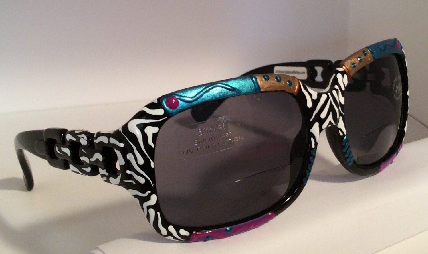 Womans Hand Painted Tropical Sunglasses With Case Blue-Red-Green Art Wear Unique Art4yourglasses - Etsy main image 4