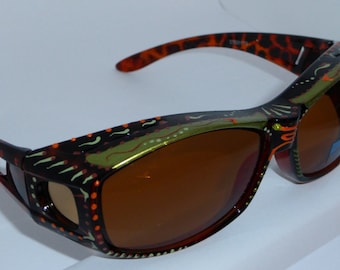 Festive Green, Polarized Fit over Sunglasses,   sunglasses that fit over your glasses, custom made especially 4 you.