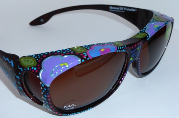 Funky Floral, Hand Painted Fit Overs Sunglasses That Fit Over Your - Main Image