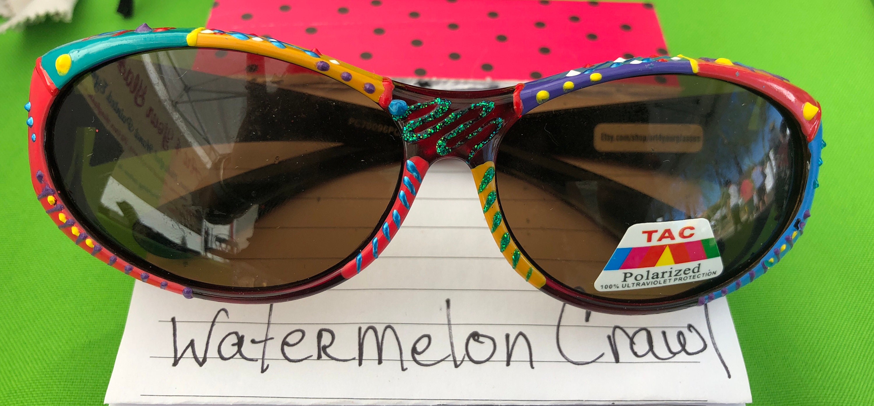 Womans Hand Painted Tropical Sunglasses With Case Blue-Red-Green Art Wear Unique Art4yourglasses - Etsy main image 2