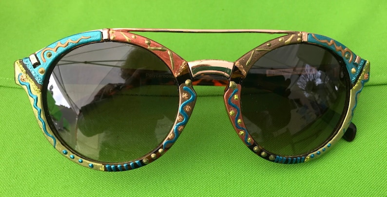 Turquoise Copper field Hand Painted Sunglasses.. Trendy, detailed, fashionable. image 1